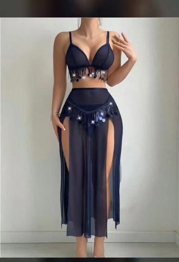 Hollow metal chain red sexy lingerie set for women