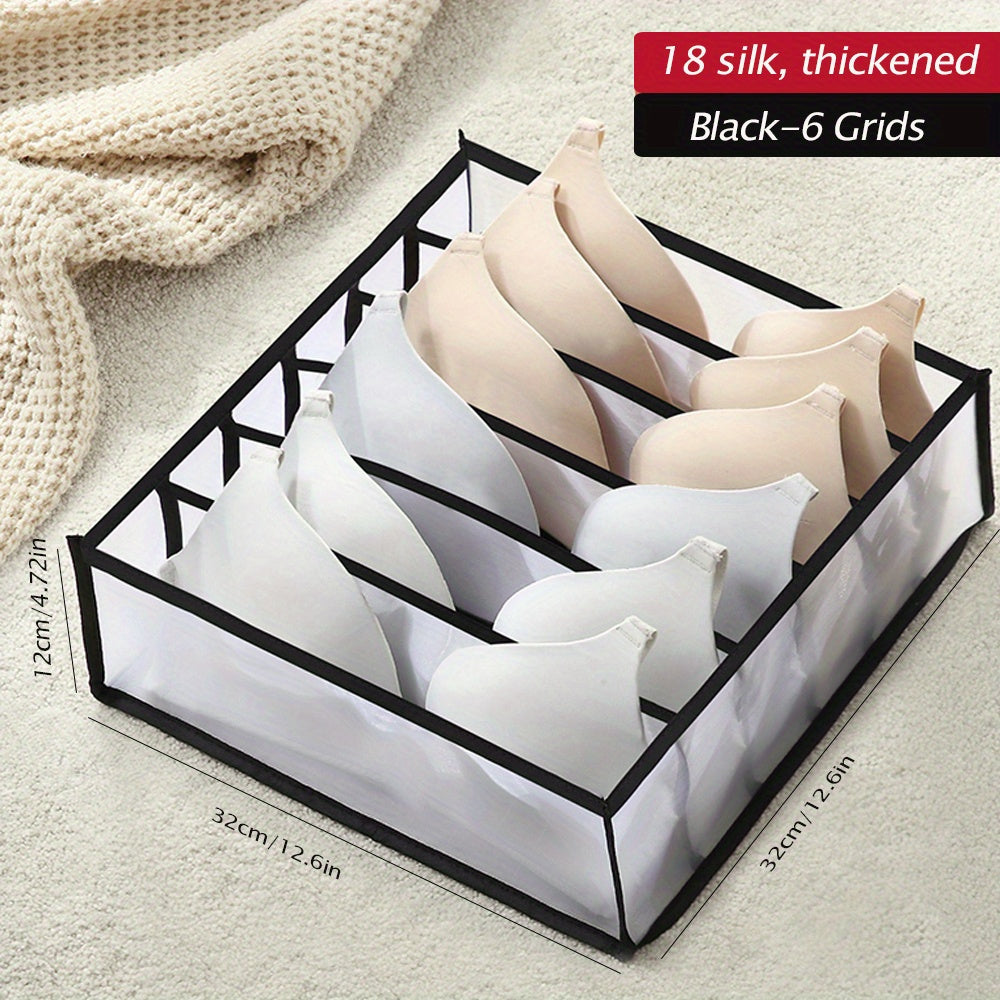 1pc Fabric Drawer Organizer with 6/11 Grids - Foldable Storage Box for Underwear, Bras, Jeans - Wardrobe Divider with Mesh Compartments for Space Saving