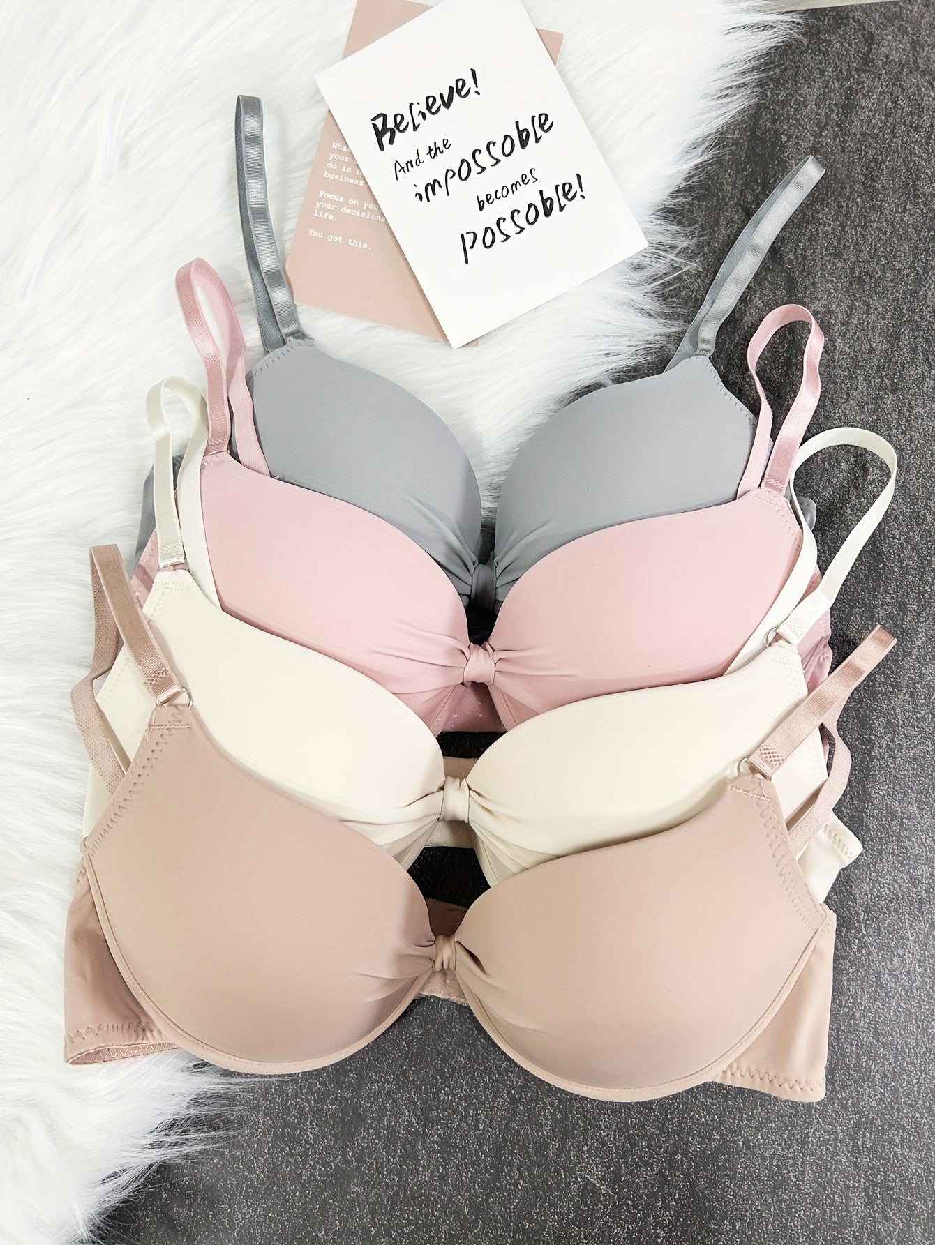 4pcs Simple Women's Underwear Bra with Padded Cups, Gathering Bustier, Single-Piece Multi-Color Combo Casual Bras, Bra Sets, Padded Bras for Women Asian, Padded Bralette, Lace Bralettes, Bra And Panty Sets for Women, Padded B