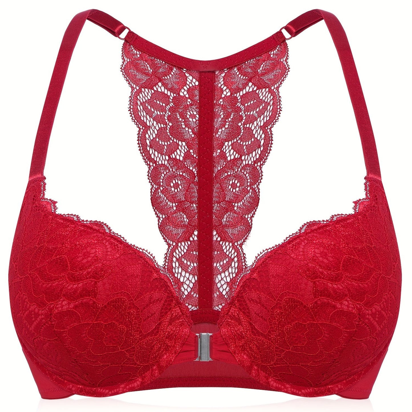 Front Closure Push Up Bras for Women, Comfortable Padded Lace T-Shirt Bra, Lace Racerback Push Up Bra, Ultra Soft and lightweight, Lightly Lined, Women's Lingerie, Underwire