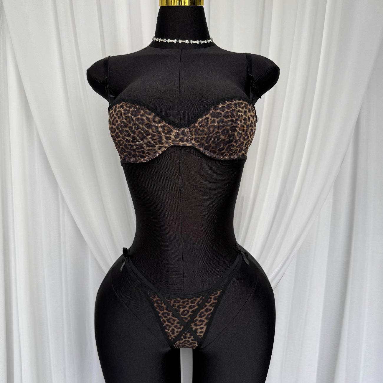Sexy Lingerie Set - Leopard Print Erotic French Bra Ultra-thin Mesh Underwear