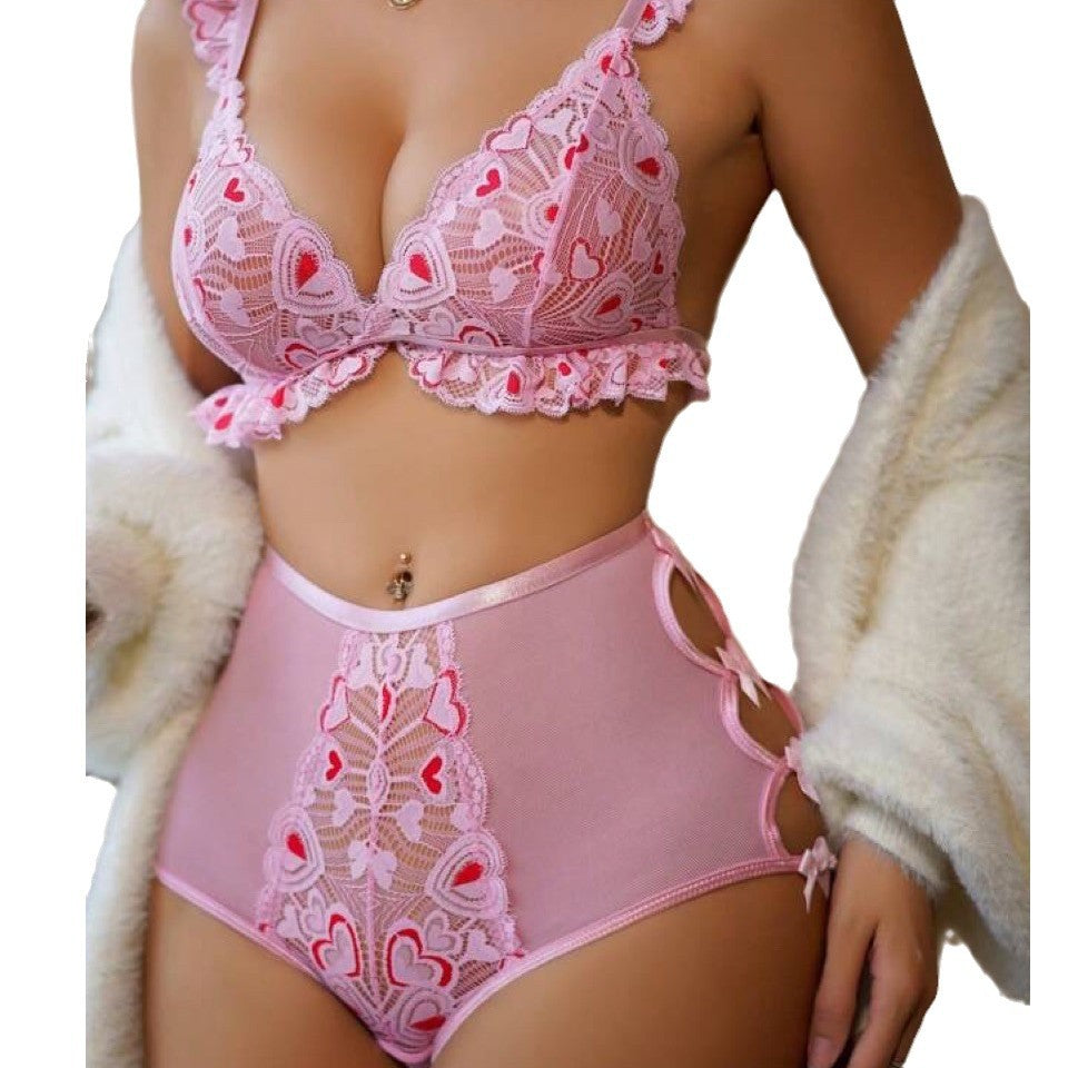 Sexy Lingerie Set - Erotic Underwear with Heart Lace and Hollow Design