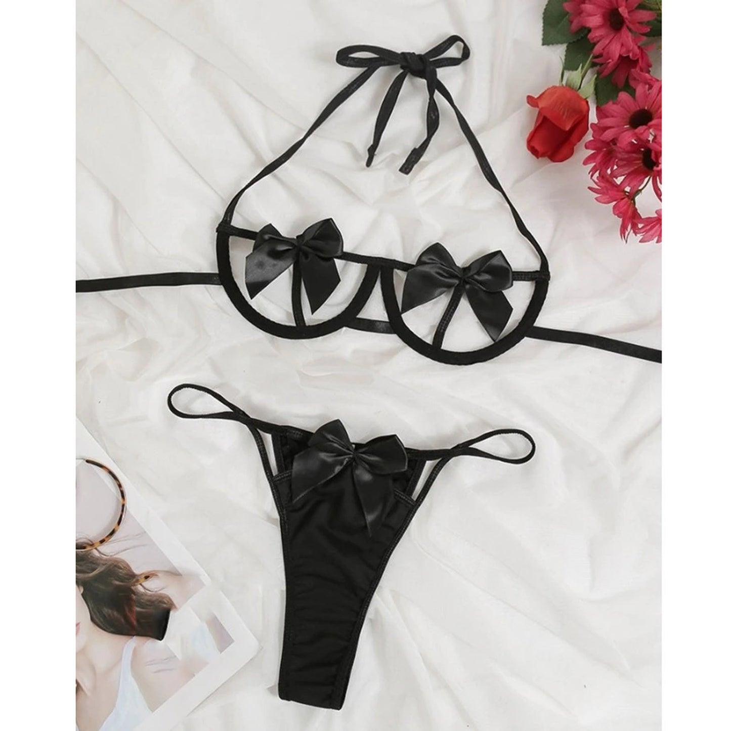 Sexy Lingerie New Sling Underwire Bow Bikini Sexy Hollow Three Point Suit