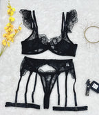 Sexy Lingerie Set with Heavy Embroidery and Sheer Mesh Underwire Bra