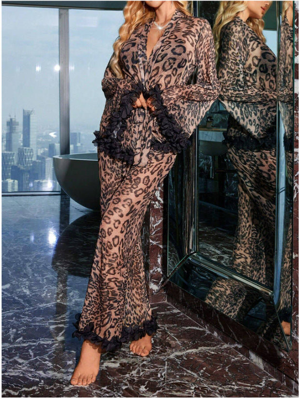 Sexy Mesh Transparent Leopard Print Lingerie Set for Women