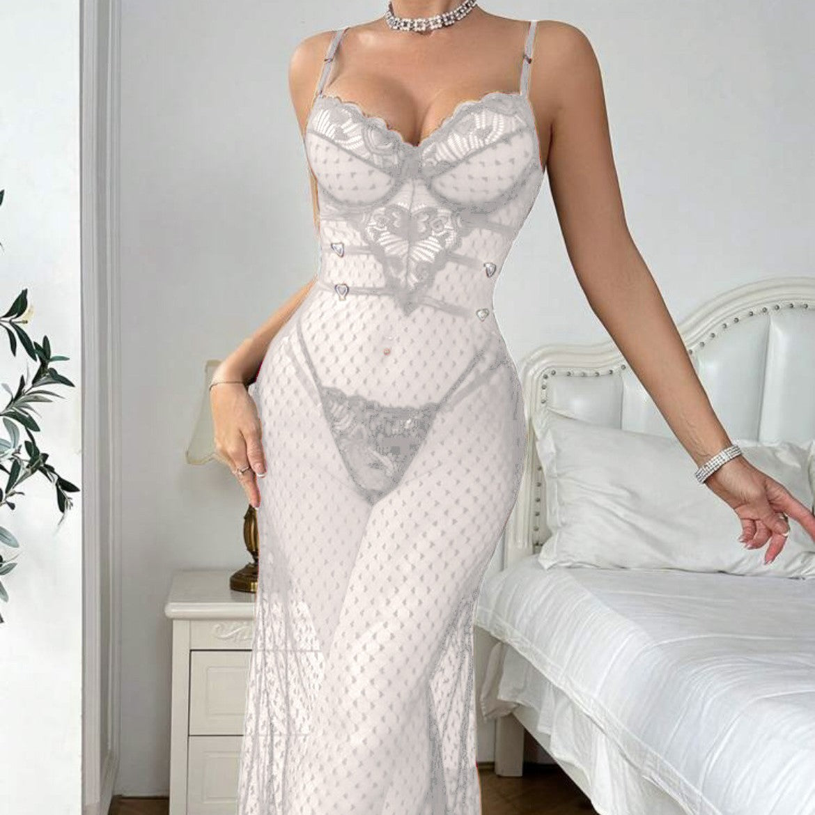 Sexy and Alluring Lace Sheer Fitted Lingerie with Butt-lifting Bodysuit Two-piece Set