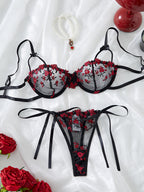 High-Quality Black Erotic Lingerie Set with Steel Support Transparent Embroidery