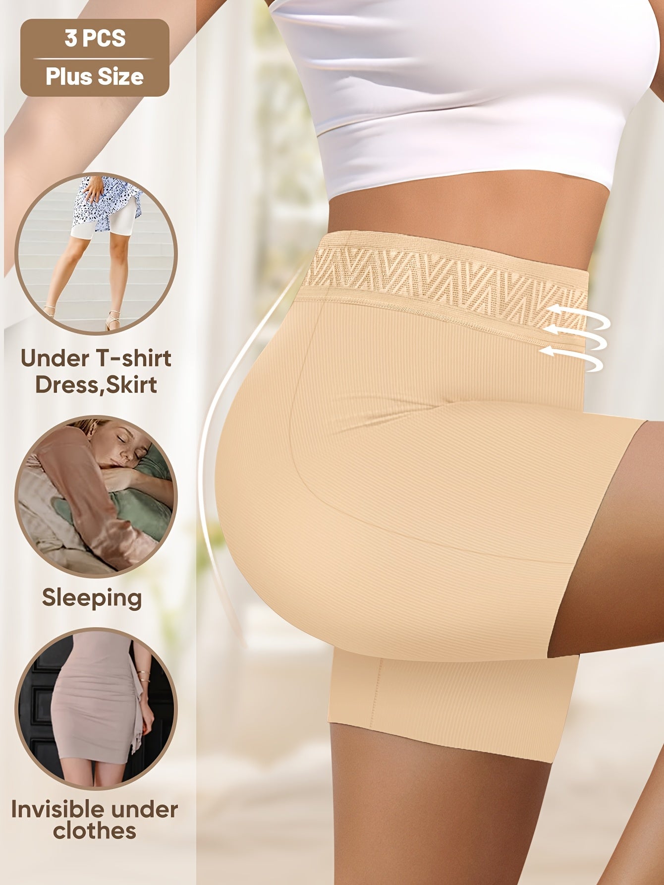 3pcs Plus Size Women'S Panties, MIOTAN High-Waist Tummy Control Boyshorts, Solid Color, Breathable & Soft Underwear, Plus Size Underwear, Plus Size Underwear, Plus Size Underwear, Plus Size Underwear, Plus Size Underwear, Plu