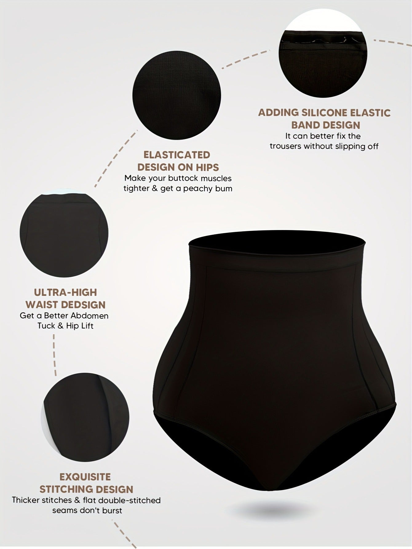 Women's High Waist Tummy Control & Hip Lifting Body Shapewear Underwear, Seamless Solid Briefs With Polyamide Material, Women's Panties Great Comfy & Breathable & Stretchy Slimming Panties, Women's Lingerie & Underwear, Women