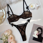 Sexy Lingerie Set -  Leopard Print Erotic French Bra Ultra-thin Mesh Underwear