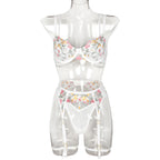 Exquisite Floral Embroidery Double Strap Complex Craft Bowknot Lingerie