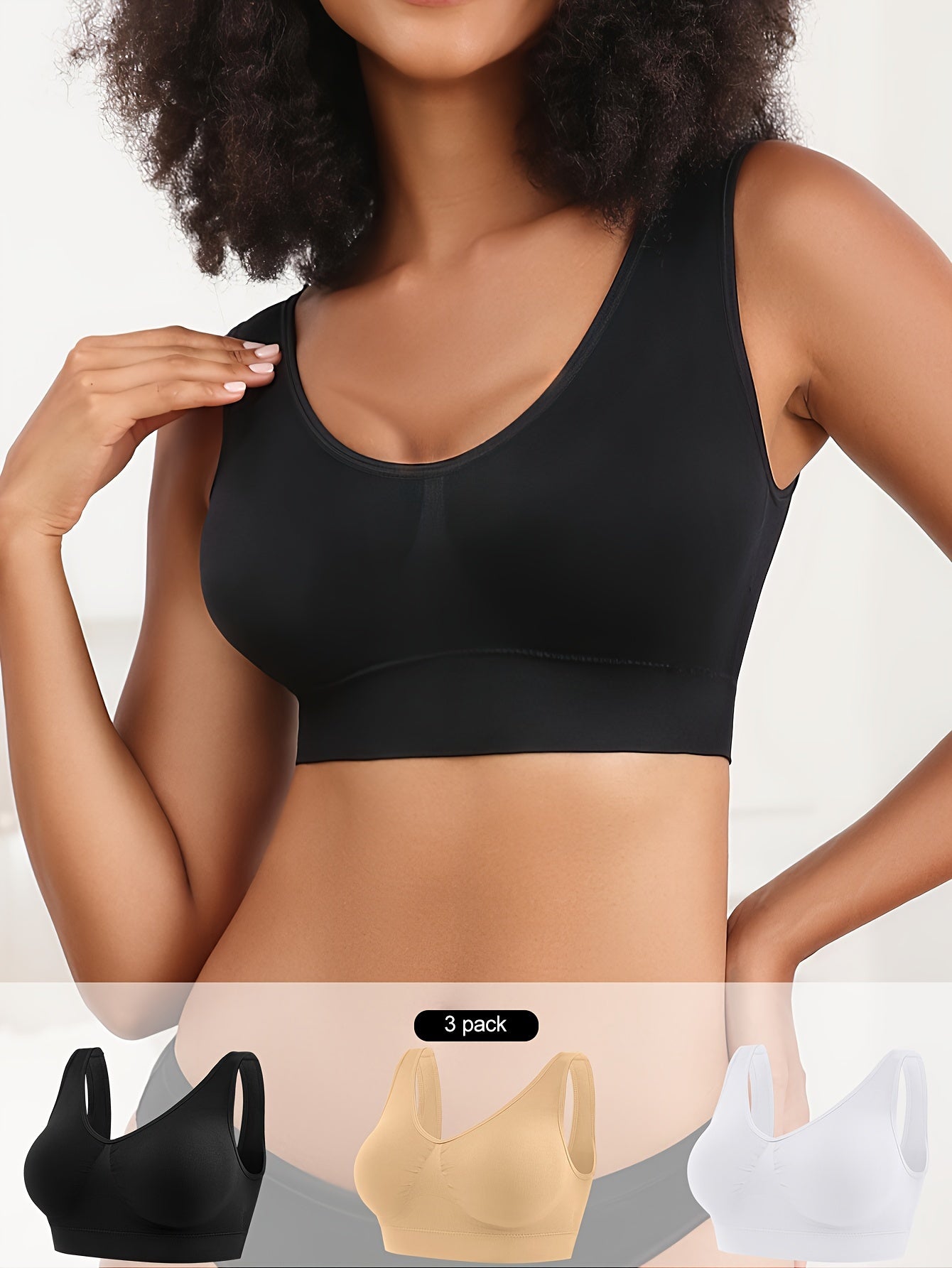 Seamless Sports Bras for Women 3 Pack,Wireless Bras Low Impact Sports Bra Sleep Comfortable Yoga Bras with Removable Pads