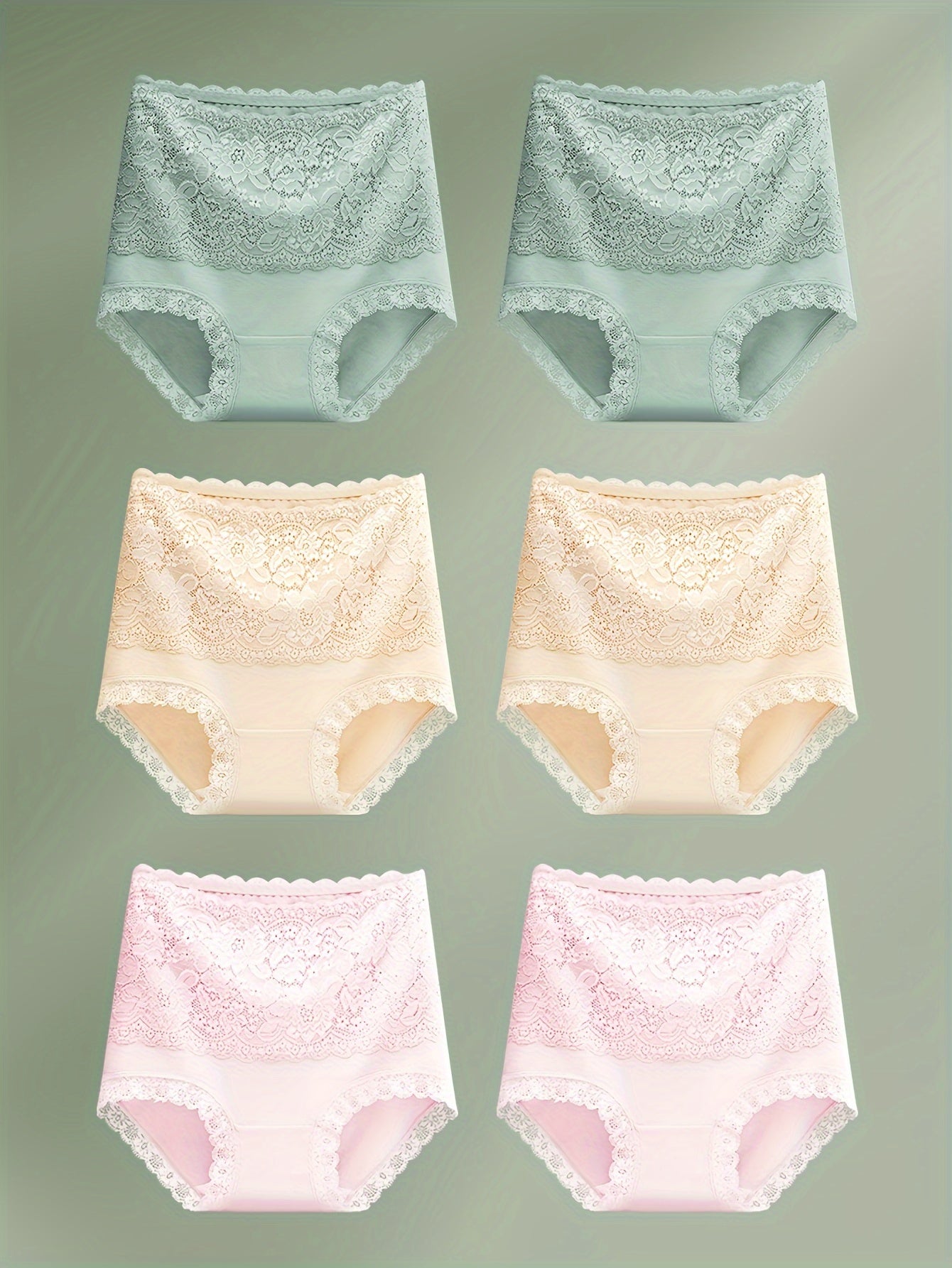 6pcs Jacquard Not Clip Butt High Waist Daily Lace Women's Panties Panties All Seasons Wearable