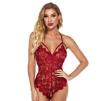 Erotic Lingerie Hollow Tight Open Crotch One Piece Sexy Backless Temptation Lace Halter Pajamas