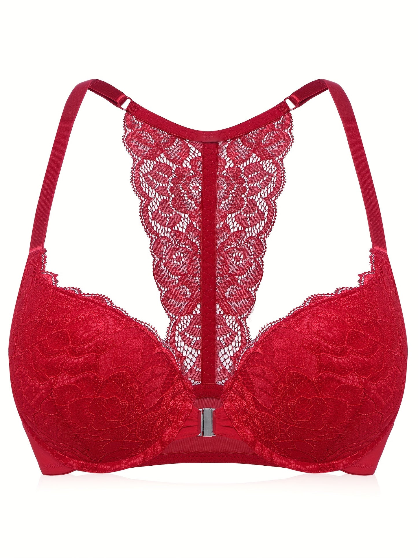 Front Closure Push Up Bras for Women, Comfortable Padded Lace T-Shirt Bra, Lace Racerback Push Up Bra, Ultra Soft and lightweight, Lightly Lined, Women's Lingerie, Underwire