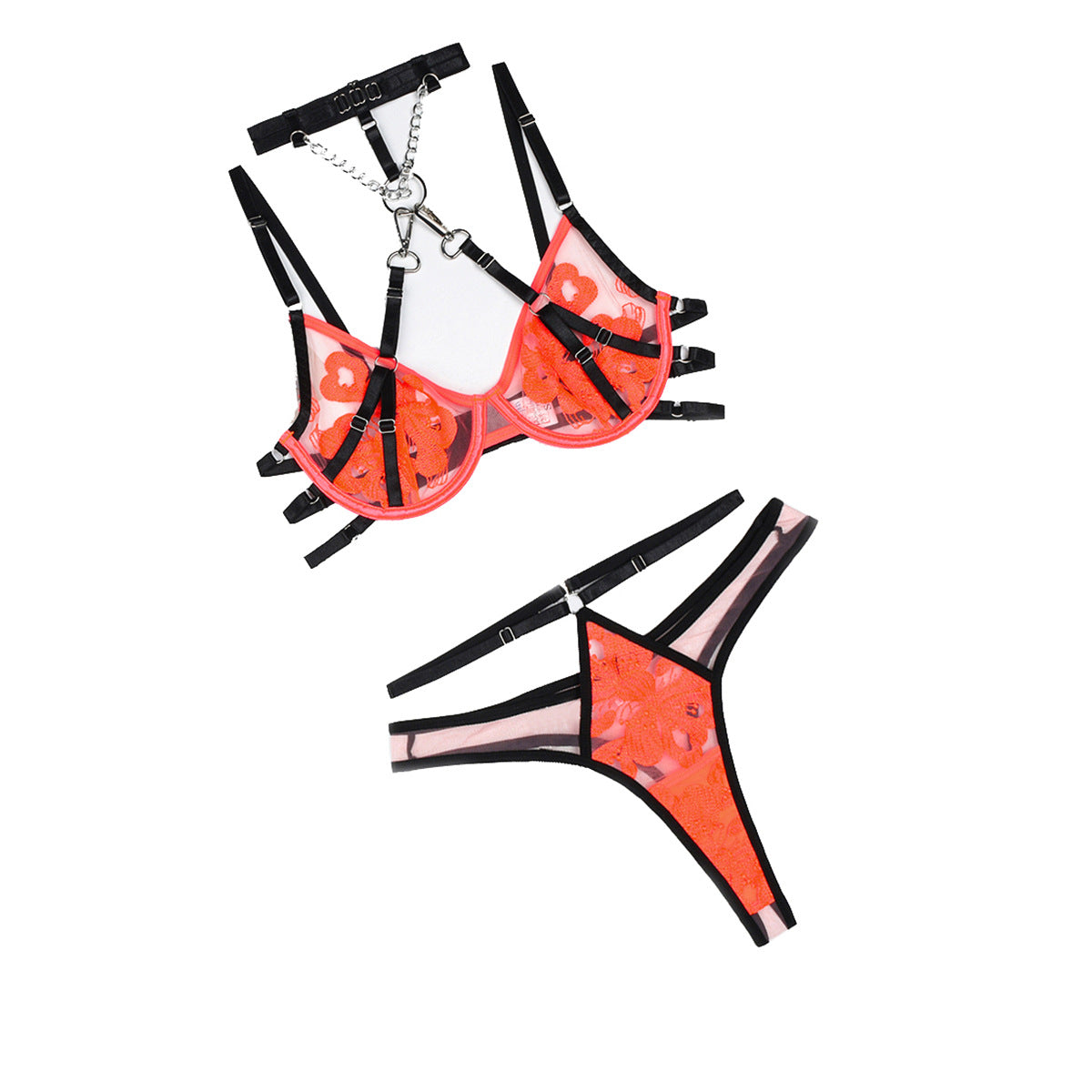 Color blocking detachable two-piece sexy bra set embroidered splicing sexy lingerie for women