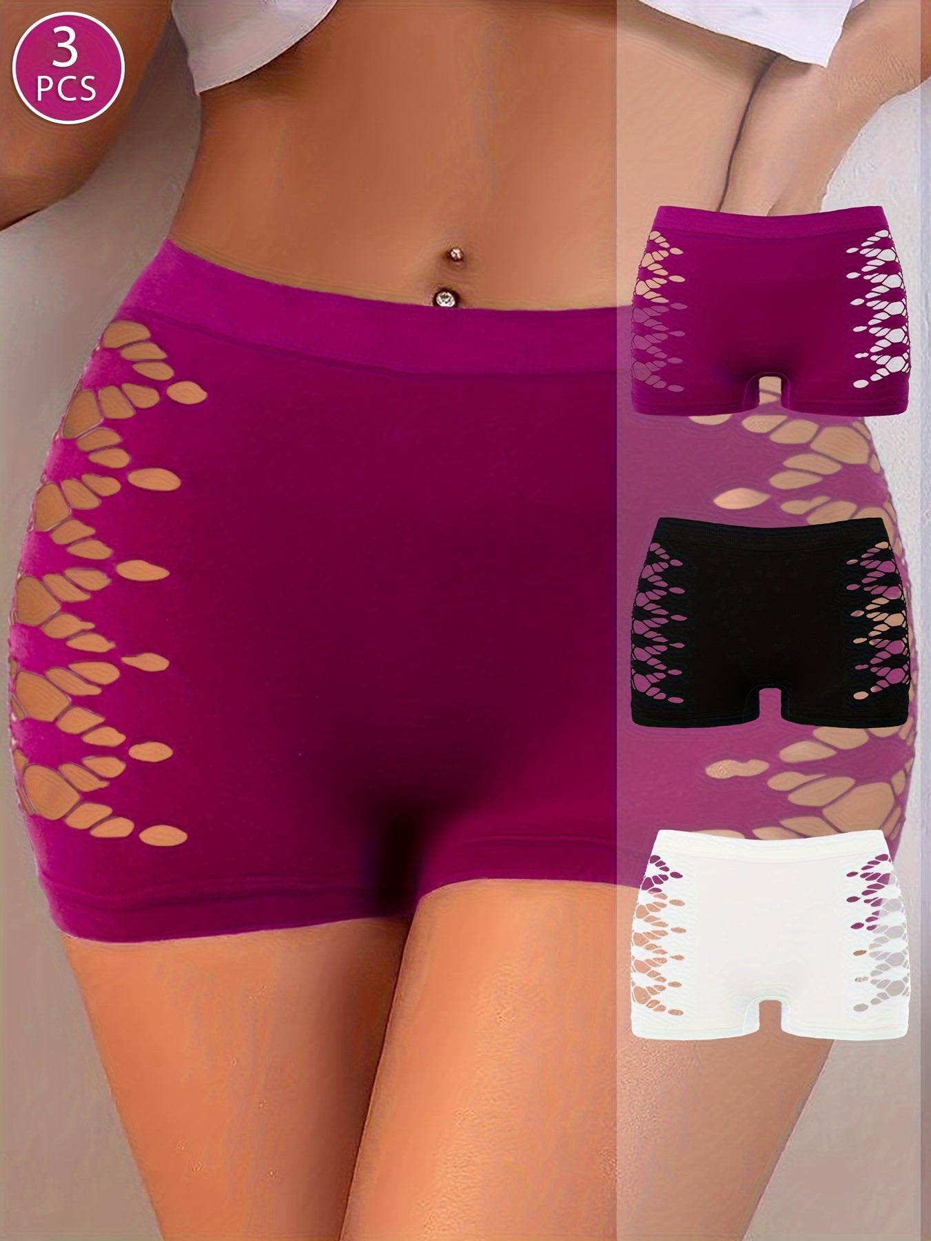 3Pcs Seamless Hollowing Comfortable and Breathable Women's Boxer Briefs & Outer Wear Hip Lifting Low Waisted Women's Panties & Women's Underwear and Lingerie