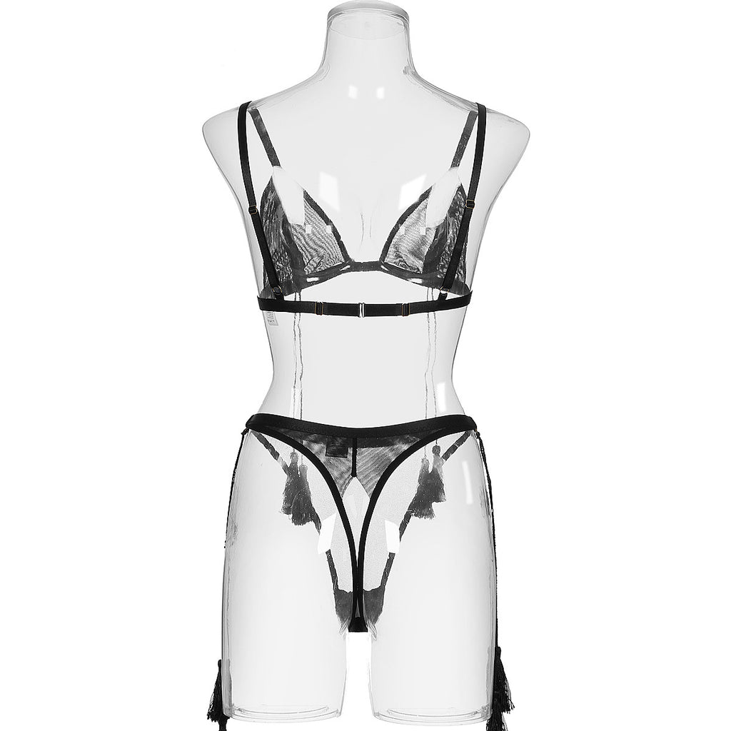 Mesh sexy neck tie and body shaping lingerie two-piece set