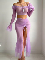 Sexy lingerie mesh seductive long sleeved bra sexy slimming set