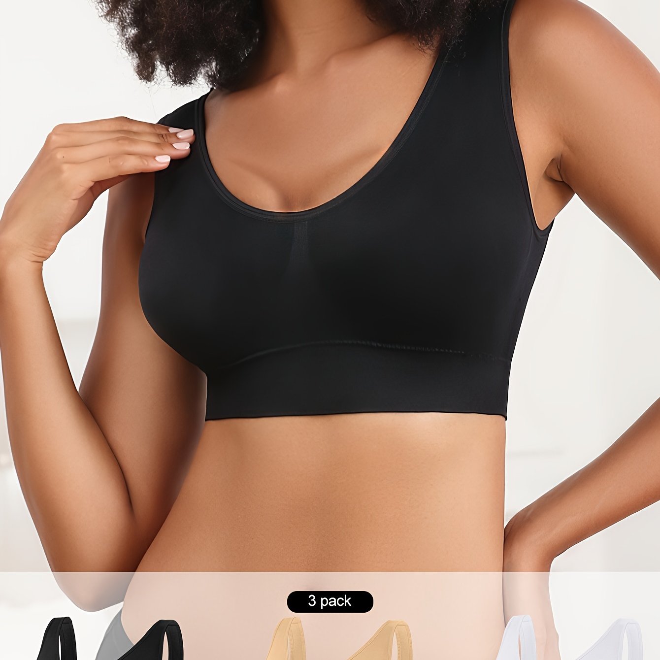 Seamless Sports Bras for Women 3 Pack,Wireless Bras Low Impact Sports Bra Sleep Comfortable Yoga Bras with Removable Pads