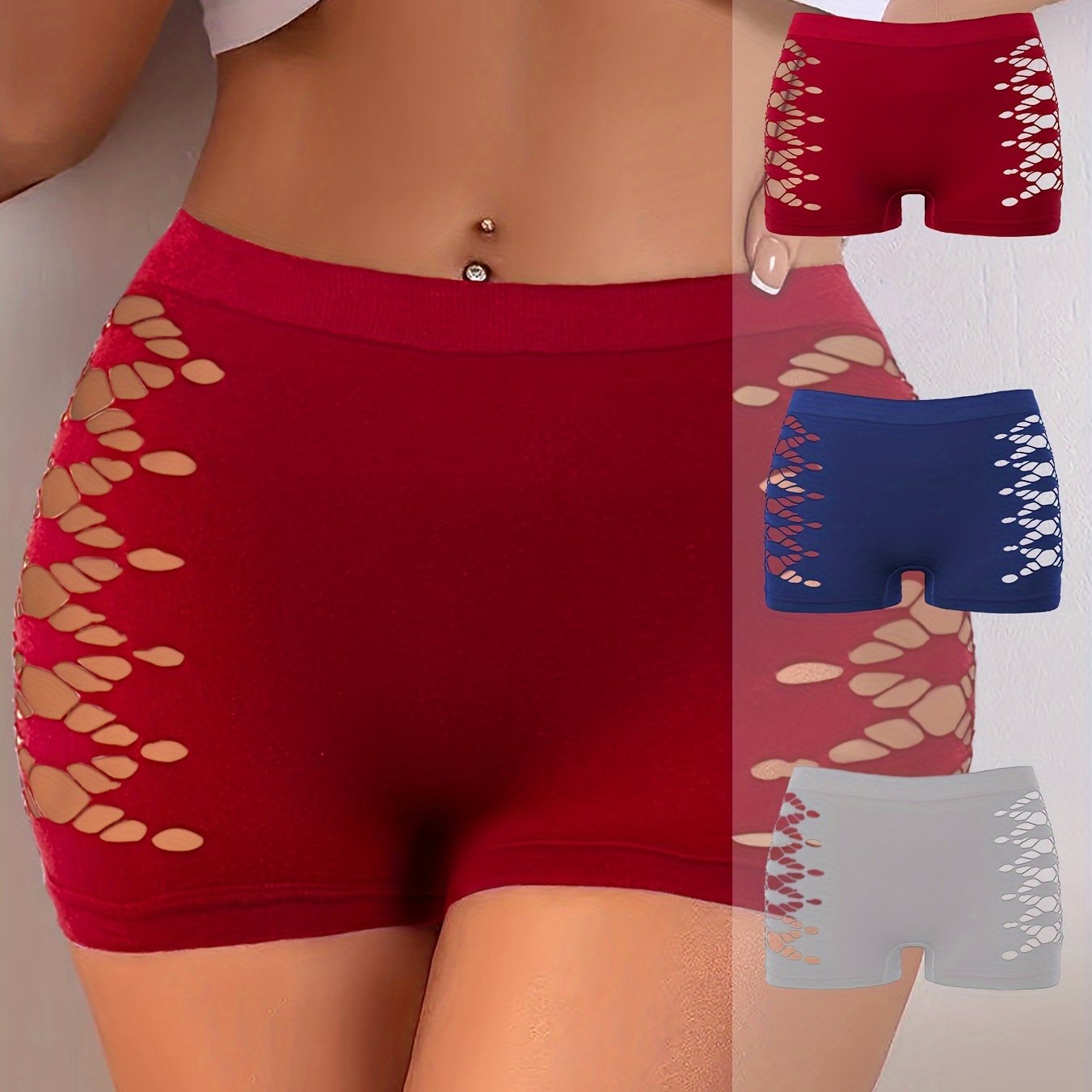 3Pcs Seamless Hollowing Comfortable and Breathable Women's Boxer Briefs & Outer Wear Hip Lifting Low Waisted Women's Panties & Women's Underwear and Lingerie