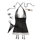 Lace splicing mesh perspective lingerie four piece set