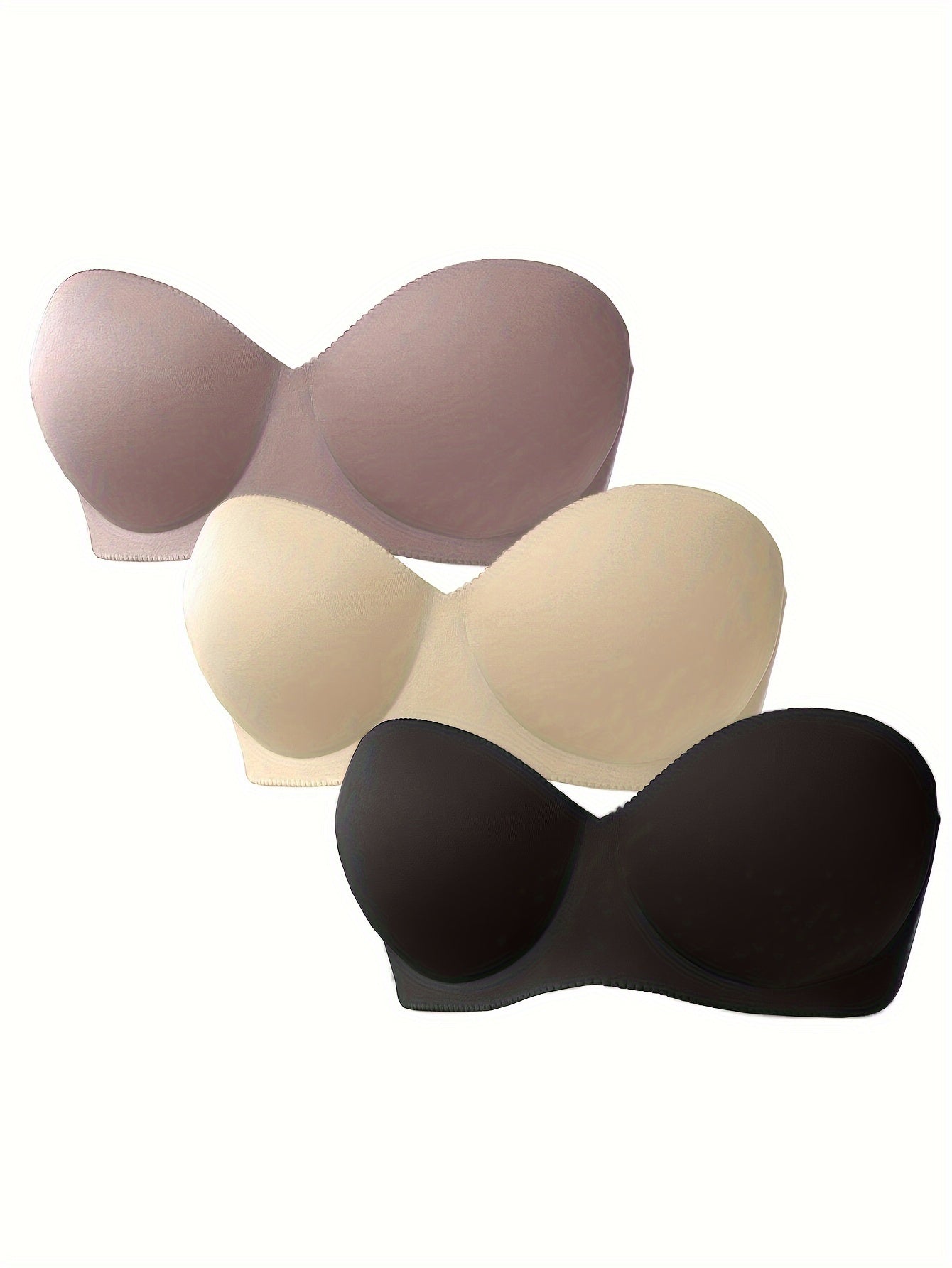 3pcs Soft Strapless Comfy Bandeau Bras, Everyday Stretch Women's Lingerie & Underwear