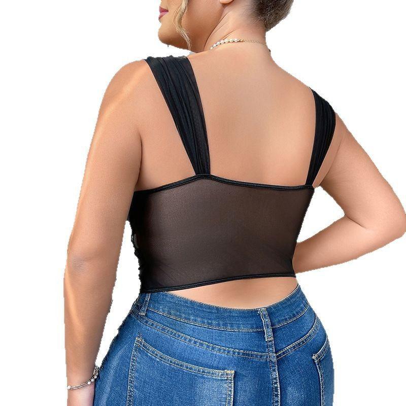 Lace sexy lingerie gathered thin vest