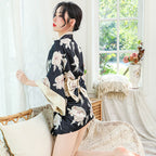 Sexy Floral Japanese Kimono Lace Bathrobe Large Size Nightgown New Suit Sexy Lingerie