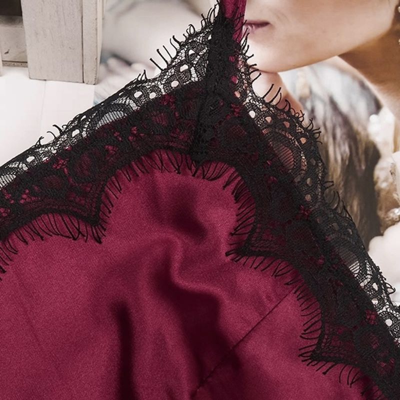 Women Sexy Sleepwear Kit Ladies Sleeveless Lingerie Lace V-Neck Nightgown Polyester Pijama