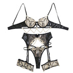 Splicing metal chain hollow out lingerie four piece set
