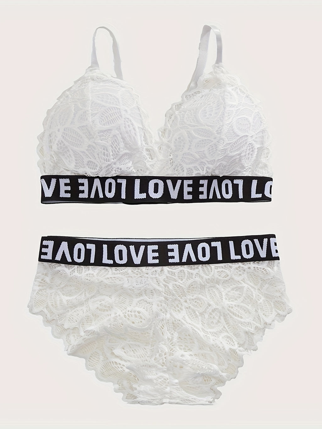 Chic 3-Set Womens Lingerie Bundle - Wireless Contrast Lace Bras & Letter-Trim Panties - Comfortable & Stylish Daily Wear