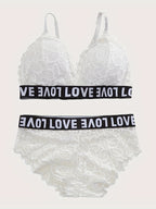 Chic 3-Set Womens Lingerie Bundle - Wireless Contrast Lace Bras & Letter-Trim Panties - Comfortable & Stylish Daily Wear