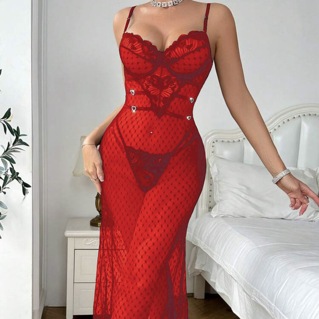 Sexy and Alluring Lace Sheer Fitted Lingerie with Butt-lifting Bodysuit Two-piece Set