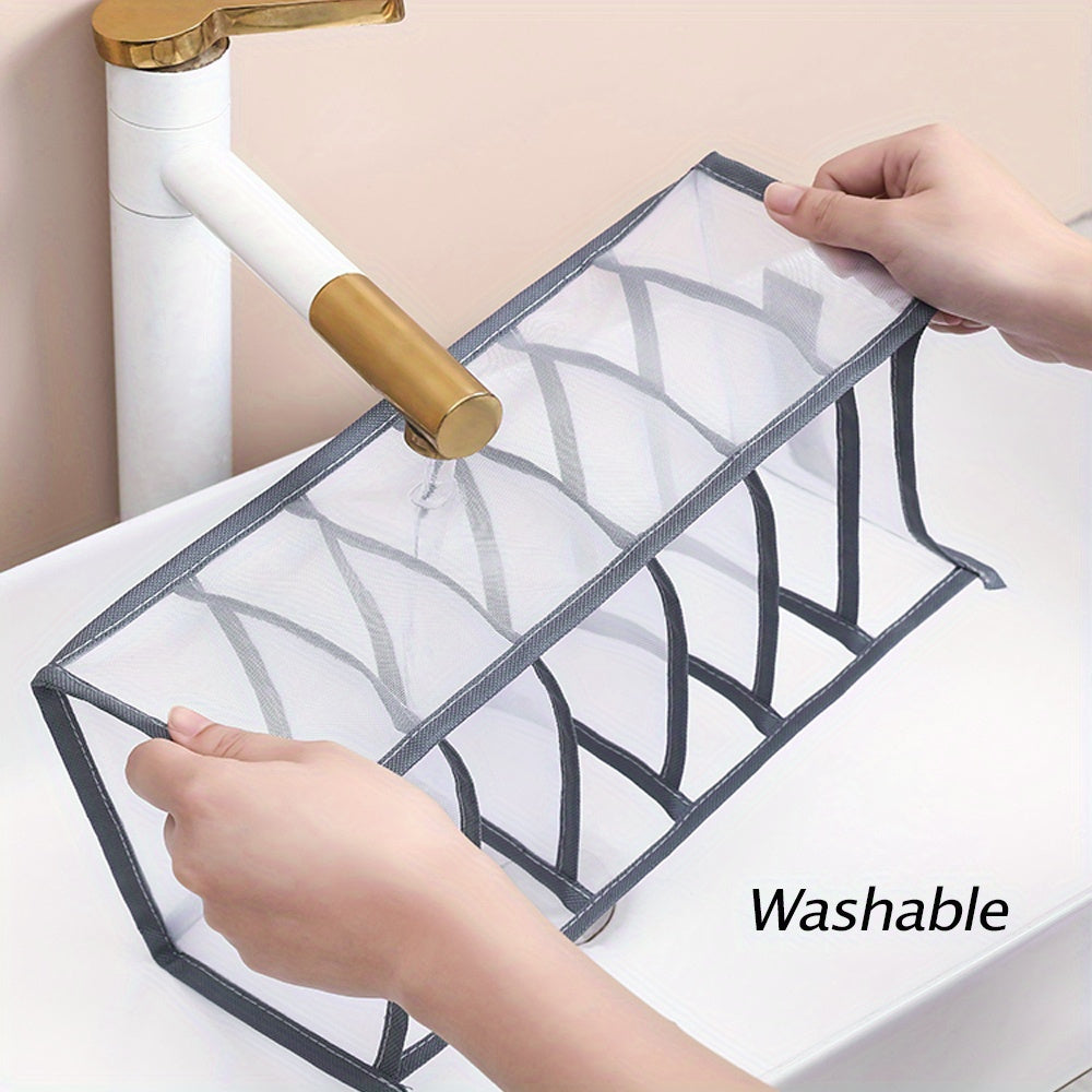 1pc Fabric Drawer Organizer with 6/11 Grids - Foldable Storage Box for Underwear, Bras, Jeans - Wardrobe Divider with Mesh Compartments for Space Saving