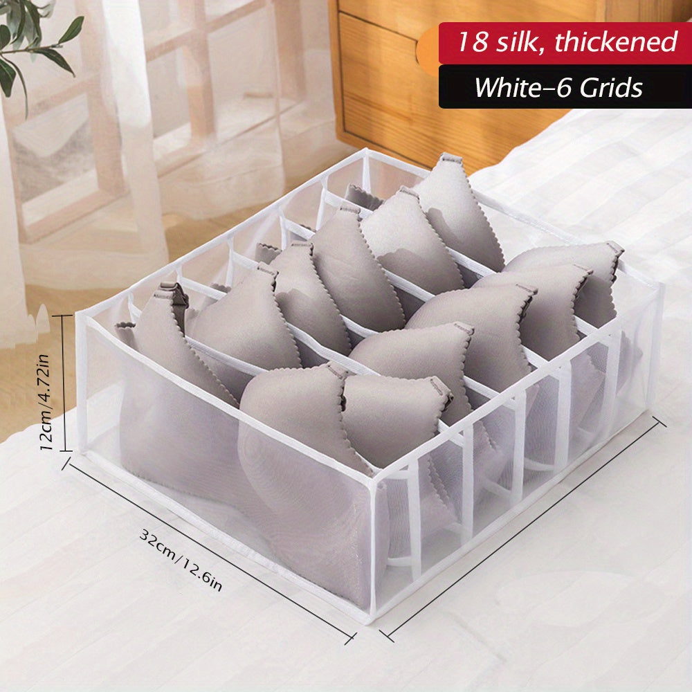 1pc Fabric Drawer Organizer with 6/11 Grids - Foldable Storage Box for Underwear, Bras, Jeans - Wardrobe Divider with Mesh Compartments for Space Saving