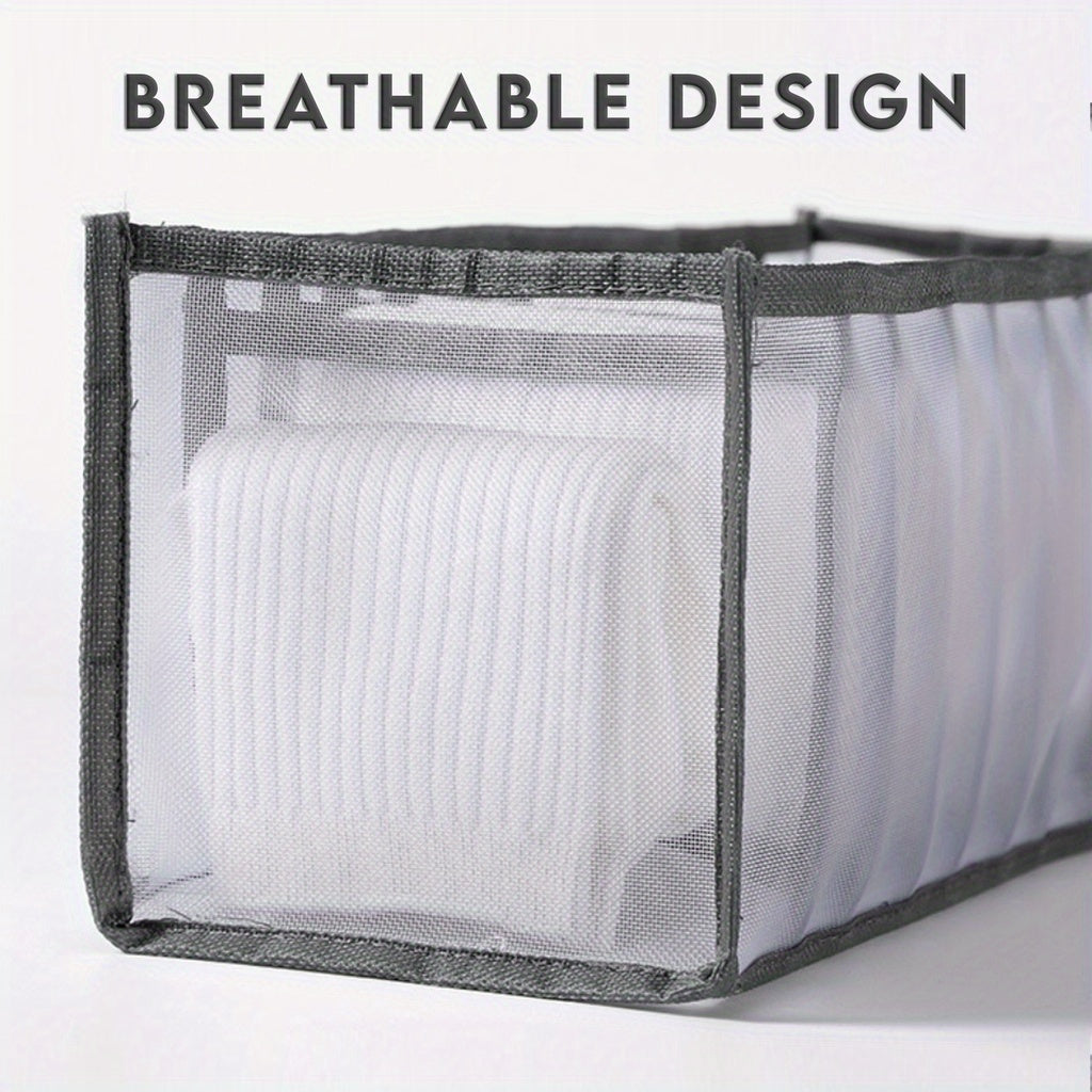 1pc Fabric Drawer Organizer with 6/11 Grids - Foldable Storage Box for Underwear, Bras, Jeans - Wardrobe Divider with Mesh Compartments for Space Saving