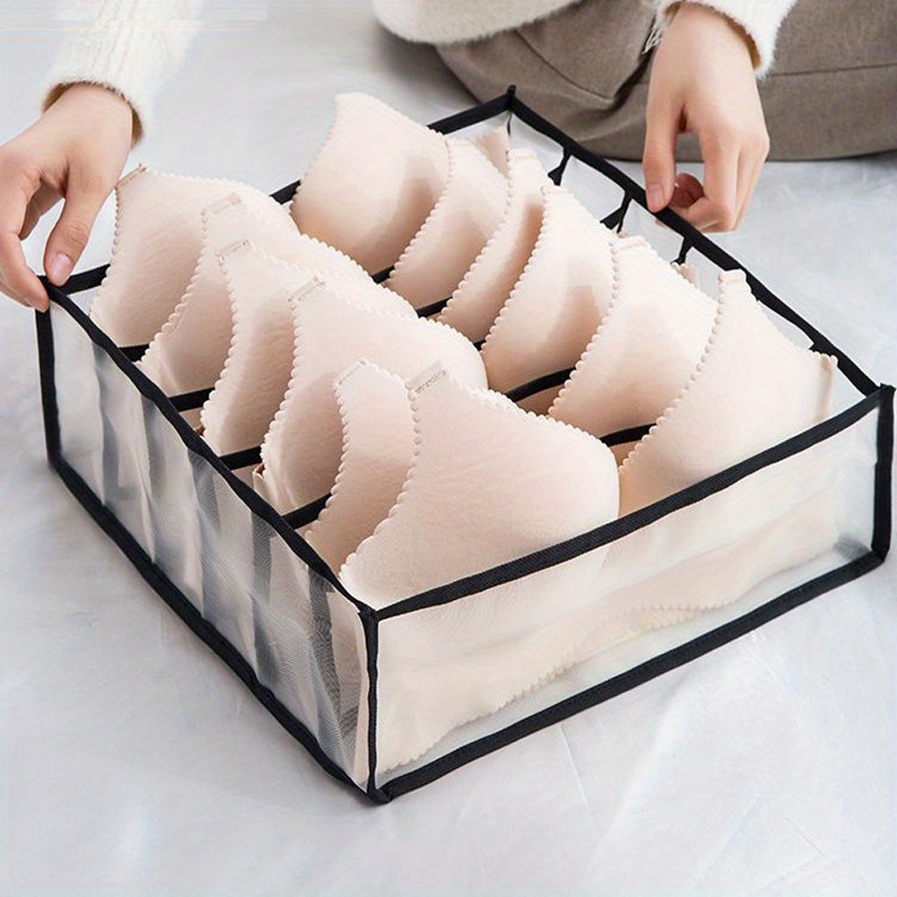 1pc Fabric Drawer Organizer with 6/11 Grids - Foldable Storage Box for Underwear, Bras, Jeans - Wardrobe Divider with Mesh Compartments for Space Saving