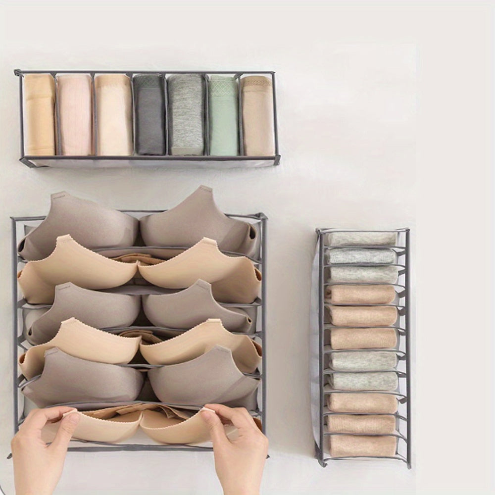 1pc Fabric Drawer Organizer with 6/11 Grids - Foldable Storage Box for Underwear, Bras, Jeans - Wardrobe Divider with Mesh Compartments for Space Saving