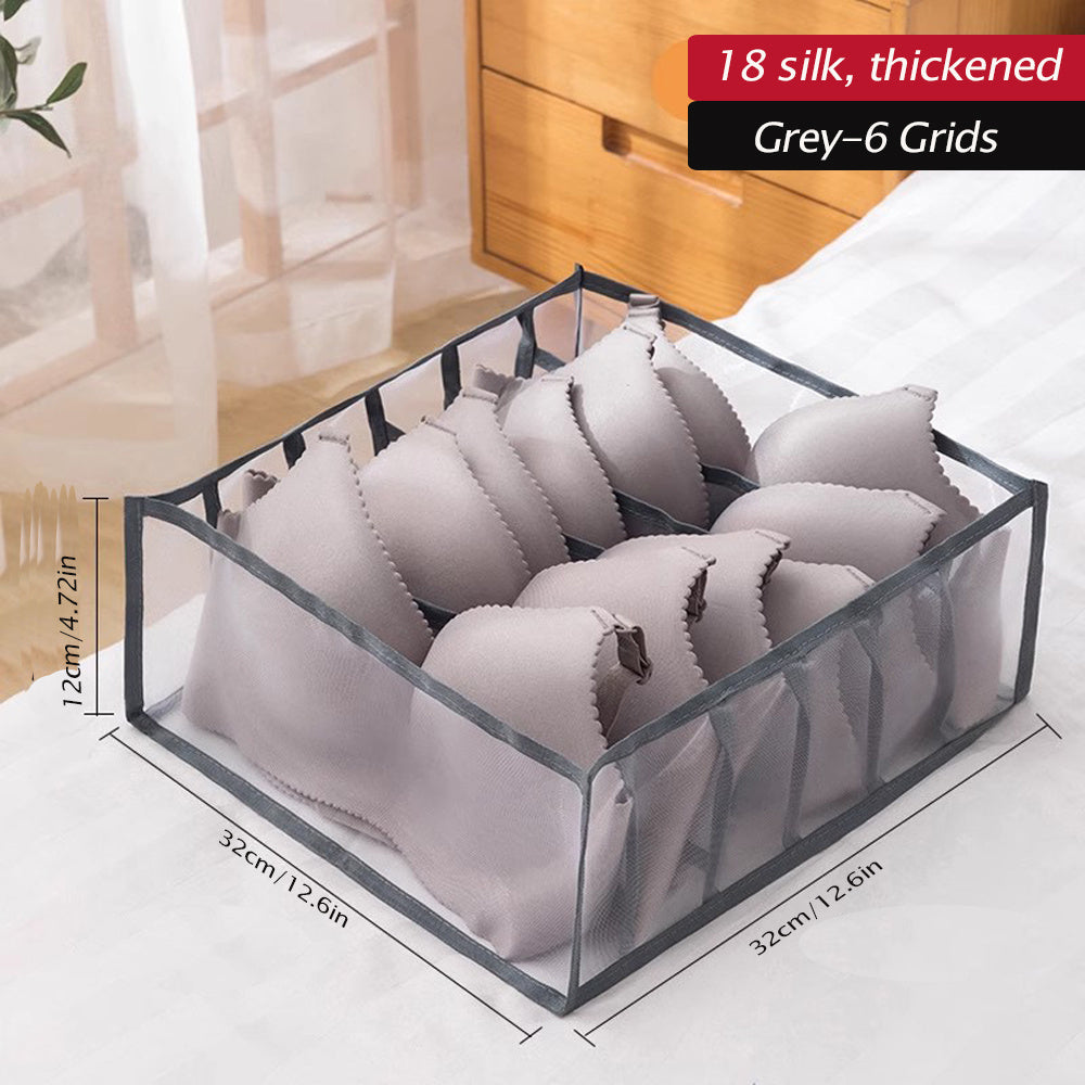 1pc Fabric Drawer Organizer with 6/11 Grids - Foldable Storage Box for Underwear, Bras, Jeans - Wardrobe Divider with Mesh Compartments for Space Saving