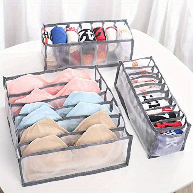 1pc Fabric Drawer Organizer with 6/11 Grids - Foldable Storage Box for Underwear, Bras, Jeans - Wardrobe Divider with Mesh Compartments for Space Saving