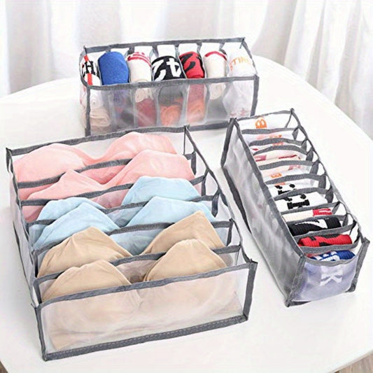 1pc Fabric Drawer Organizer with 6/11 Grids - Foldable Storage Box for Underwear, Bras, Jeans - Wardrobe Divider with Mesh Compartments for Space Saving