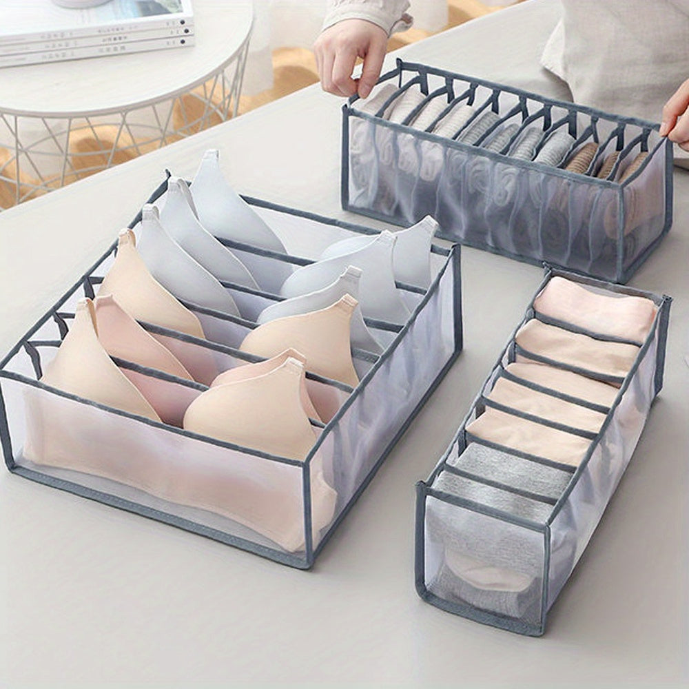 1pc Fabric Drawer Organizer with 6/11 Grids - Foldable Storage Box for Underwear, Bras, Jeans - Wardrobe Divider with Mesh Compartments for Space Saving