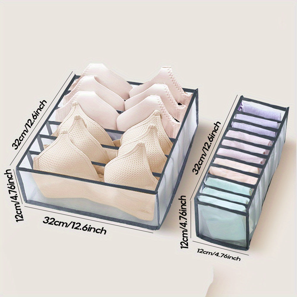 1pc Fabric Drawer Organizer with 6/11 Grids - Foldable Storage Box for Underwear, Bras, Jeans - Wardrobe Divider with Mesh Compartments for Space Saving