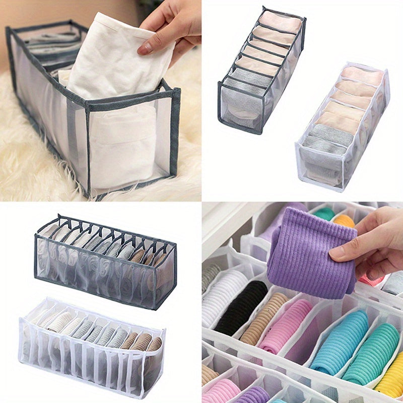 1pc Fabric Drawer Organizer with 6/11 Grids - Foldable Storage Box for Underwear, Bras, Jeans - Wardrobe Divider with Mesh Compartments for Space Saving