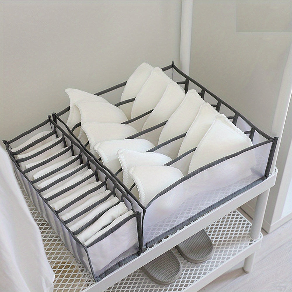 1pc Fabric Drawer Organizer with 6/11 Grids - Foldable Storage Box for Underwear, Bras, Jeans - Wardrobe Divider with Mesh Compartments for Space Saving