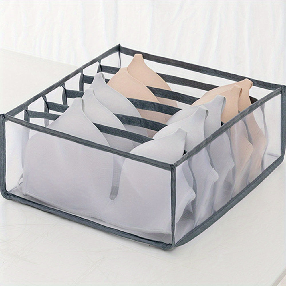 1pc Fabric Drawer Organizer with 6/11 Grids - Foldable Storage Box for Underwear, Bras, Jeans - Wardrobe Divider with Mesh Compartments for Space Saving