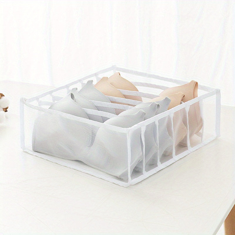 1pc Fabric Drawer Organizer with 6/11 Grids - Foldable Storage Box for Underwear, Bras, Jeans - Wardrobe Divider with Mesh Compartments for Space Saving