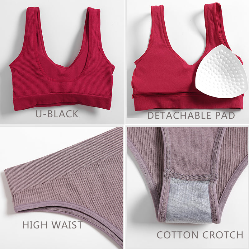 Seamless Women Underwear Set Tops Set Panties Women Wireless Lingerie Suit Padded Bras Backless Ling