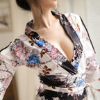 Sexy Lingerie Low-Cut Retro Japanese Print Kimono Hollow Sexy Corset Passion Suit Uniform Temptation